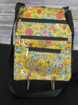 Floral Cross Body Bag Yellow Purse Zippered Pockets Adjustable Straps Bo... - $16.36