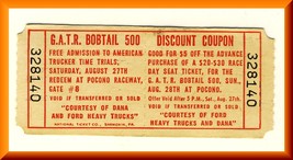 Vintage Pocono Raceway Ticket, GATR Bobtail 500, Pennsylvania/PA - $3.50