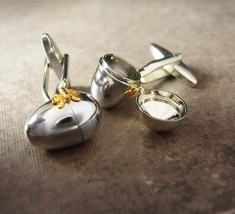Rare locket Cufflinks hidden compartment cufflinks silver egg hinged wedding est - £193.58 GBP