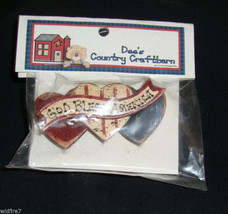 Hand Painted Americana Primitive Country Patriotic Wood Pin New - £7.10 GBP