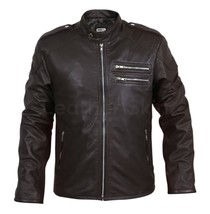 New Handmade Men Black Genuine Leather Jacket with Double zippers on chest - £124.22 GBP