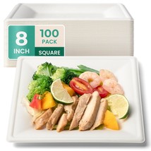 [100 Pack Compostable Paper Plates, 8 Inch Biodegradable Square Plates, Heavy-Du - £27.75 GBP