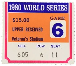 1980 World Series Game 6 Upper 600 Section Ticket Stub Phillies vs Royals - £23.25 GBP