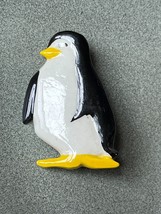 Vintage Black &amp; White w Yellow Feet &amp; Beak Plastic Penguin Brooch Pin – 1.75 x 1 - £9.08 GBP