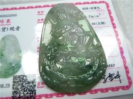 Fine Chinese Big Carved Green Jade Necklace Pendant - $309.99