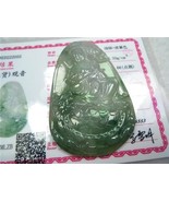 Fine Chinese Big Carved Green Jade Necklace Pendant - $422.13 CAD