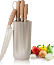 6-Pieces Khaki Sharp Knife Set Kitchen Non-Slip Stainless Steel Universal Block - £52.79 GBP