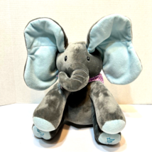 Elephant Peek A Boo Ear Flapping Singing Baby Plush Stuffed 12 Inch Gray Blue - £13.44 GBP