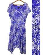 Mesh Overlay Dress Blue &amp; White Floral Size 16 Sundress Romantic Cottage... - $55.74