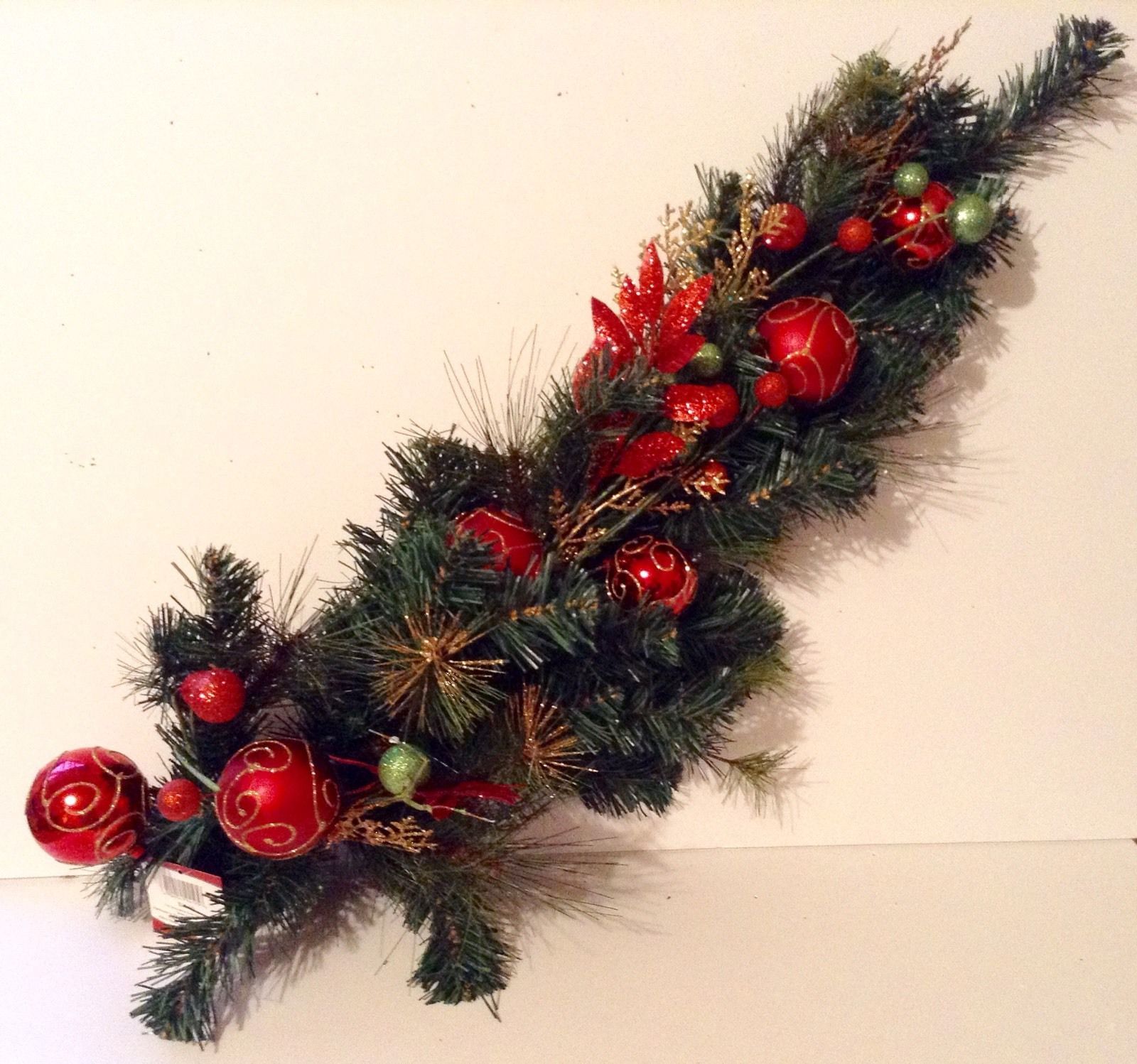 CHRISTMAS HOLIDAY Pine Garland/BoughTear Drop - 27" long Red Ornamental Balls - $21.12