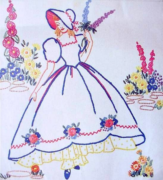 Crinoline Lady embroidery transfer Weldons16 - $5.00