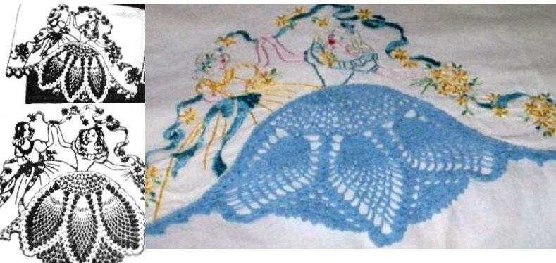 Double Southern Belle pillowcase crochet & embrd AB7235 - $5.00