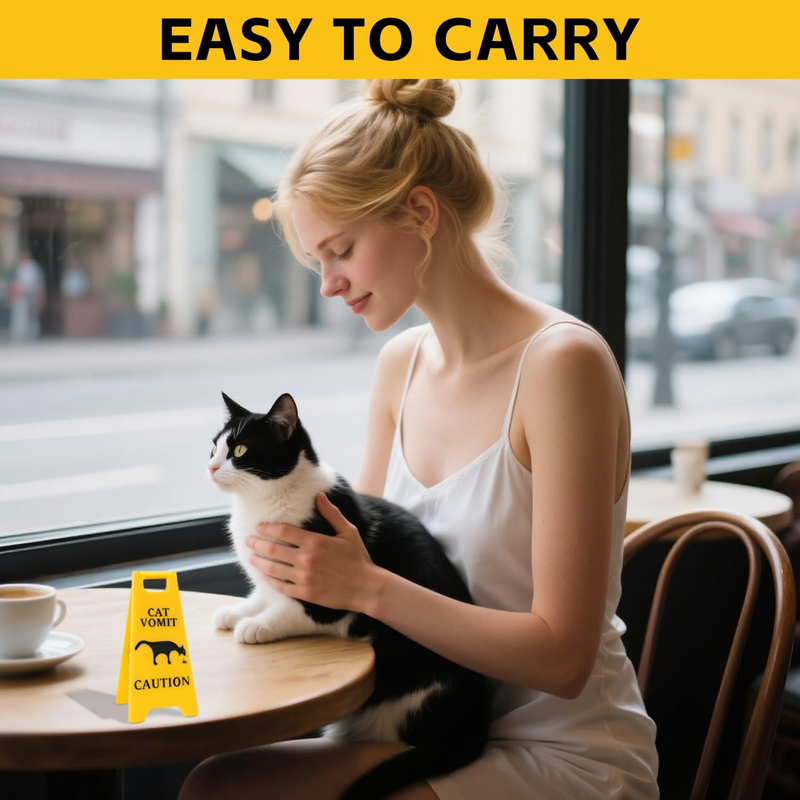 3-Pack Double-Sided Cat Vomit Caution Sign, 3D-Printed Yellow Mini Cat Vomit Sig Item image 4
