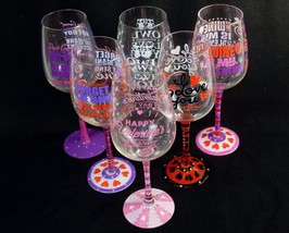 Valentine Wine Glass ~ Novelty Love Quotes Hand Painted On Glass w/Rhine... - $11.95