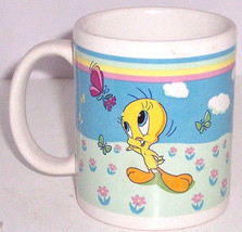 Looney Tunes Tweety Bird Coffee Mug Butterflies Cup Warner Bros Vintage - £11.76 GBP