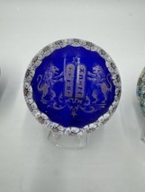 Murano Millefiori Blue Glass Paperweight W/ Gold Star of David, Torah, &amp; Lions - £73.71 GBP
