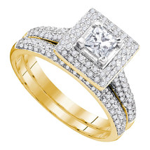 14k Yellow Gold Diamond Princess Halo Bridal Wedding Engagement Ring Set 1/3 - £1,243.33 GBP