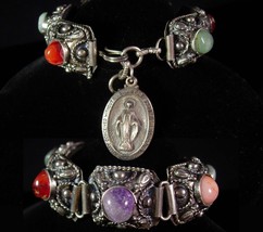 Vintage Miraculous fob bracelet Amethyst semi precious gothic etruscan b... - $245.00