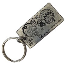 Vintage Pewter Keychain Replica USA 20 Cent Stamp Ballooning AIBF Souvenir - £21.82 GBP