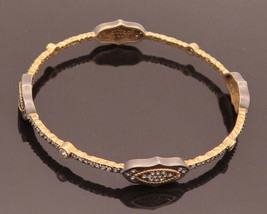 925 Sterling Silver - Vintage Carved Multi CZ Inlay Bangle Bracelet - BT10049 - $86.29