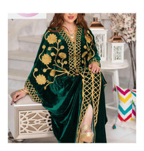 Long Fancy Wedding Caftan Velvet Dubai Gown Kaftan Islamic Dress Morocca... - $117.90