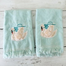 Jillian Rose Collection Vintage 2 Piece Hand Tea Towel Set Lace Swans 17x11 - $185.46 MXN