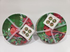 8pc Christmas Fig &amp; Fern Red Cardinal Appetizer 6&quot; Melamine Plates - £30.95 GBP