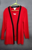 Misook Woman Dark Red Black Trim 2pc Knit Open Front Cardigan Jacket &amp; Tank Sz L - £98.28 GBP