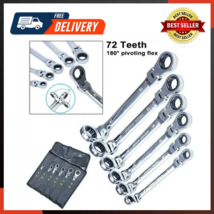 Metric Ratchet Wrench Set Double Box End Flex Head Extra Long Gear Double Ring - £51.62 GBP