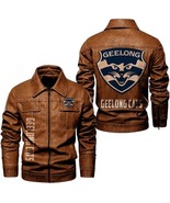 Mens Geelong Cats, Old-School Biker Vibe with Team Logo Leather Jacket - $2,390.89 MXN+