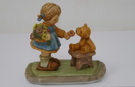 Goebel Berta Hummel 1998 With Love Figurine Girl Teddy Bear Flowers BH66 - £23.59 GBP