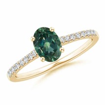 ANGARA 7x5MM Natural Oval Teal Montana Sapphire Ring with Diamond in 14k Gold - £1,040.37 GBP