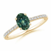 ANGARA Oval Teal Montana Sapphire Ring with Diamond in 14k Gold (Size-7x5mm) - £995.00 GBP