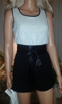 Forever 21 Hot Pants Romper Jumpsuit Black shorts/White Lace Top Sz S - £6.30 GBP