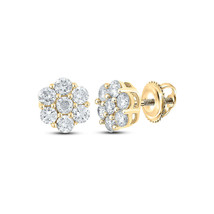10kt Yellow Gold Mens Round Diamond Flower Cluster Earrings 1 Cttw - £665.29 GBP