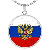 Express Your Love Gifts Russia Flag Necklace Russia Flag Stainless Steel or 18k  - $54.40