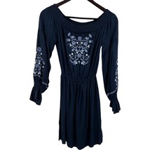 Hollister Navy Blue Floral Embroidery Off Shoulder Dress Size XS New - £13.80 GBP