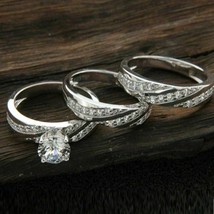 1.50ct Diamanti Finti Matrimonio Anello Trio Sposa Set 10k Placcato Oro Bianco - £142.99 GBP
