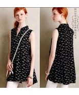 Anthropologie 11.1 Tylho Percy Black Glasses Print Button Down Tunic Top... - $33.34 CAD