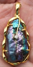 Rare Rainbow Lipped Baroque Pearl Pendant Set n 14K Gold w/ Small Accent Diamond - £478.81 GBP