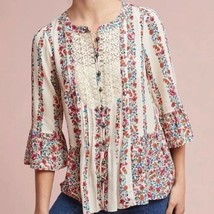 MAEVE ANTHROPOLOGIE Hiver Cream Floral Lace Button Front Blouse US Size 12 - £28.53 GBP