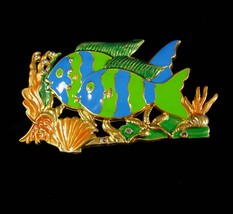 4 1/2&quot; HUGE fish brooch statement brooch unsigned beauty rhinestone fish mermaid - £114.10 GBP