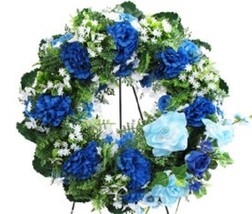 Wreath Silk Blue Flower For Deluxe grave-site In Remembrance Of Love One - £74.46 GBP