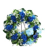 WREATH SILK Blue FLOWER for DELUXE grave-site in remembrance of love one - £73.18 GBP