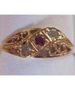 18K Solid Yellow Gold Filigree Natural Ruby Diamond Ring  - $4,995.00