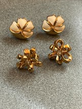 Lot of Small Goldtone Ribbon Flower &amp; Cream Enamel Folded Flower Post Earrings - £9.08 GBP