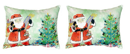 Pair of Betsy Drake Santa &amp; Tree No Cord Pillows 16 Inch X 20 Inch - £63.15 GBP