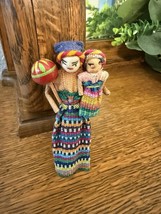 Handmade Guatemalan Worry Doll Magnet Mother &amp; Child Folk Art 4” Colorful - $17.62 CAD