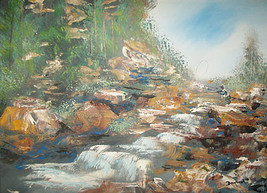 ORIGINAL ACEO &quot;Landscape Waterfall Fisherman Art #15 &quot; Print -: rdoward fine art - $5.94