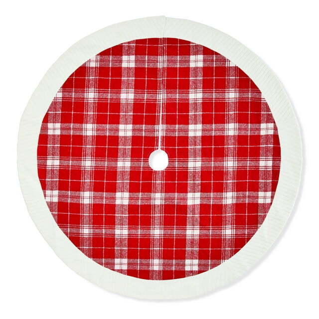 Primary image for Holiday Time Plaid Christmas Tree Skirt, Red and White 48" Diameter